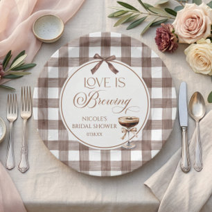 Love Is Brewing Expresso Martini Bow Bridal Shower Paper Plate
