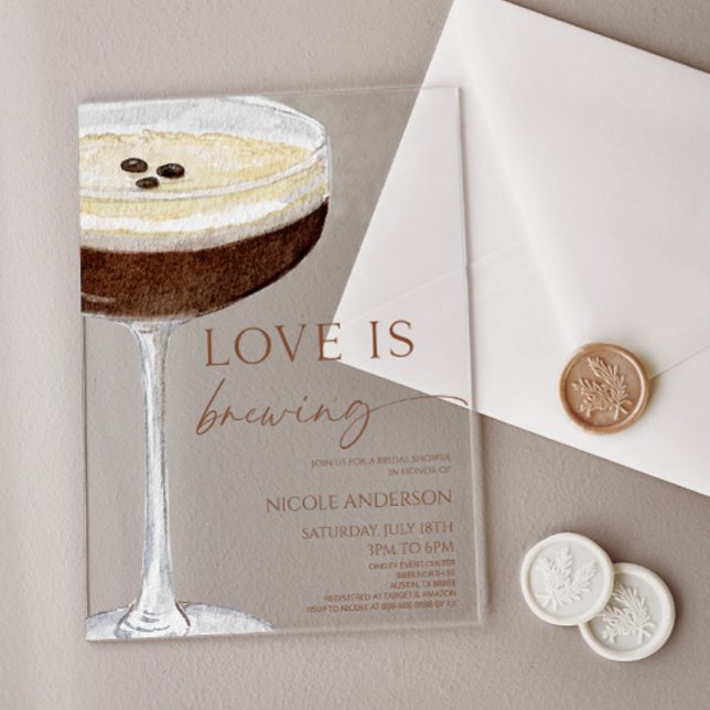 Love Is Brewing Expresso Martini Bridal Shower Acrylic Invitations (Creator Uploaded)