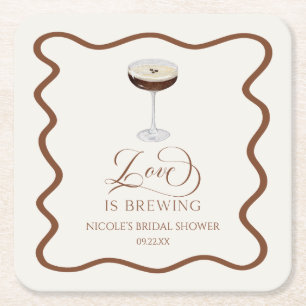 Love Is Brewing Expresso Martini Bridal Shower Square Paper Coaster