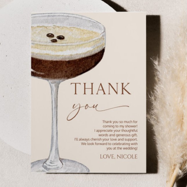 Love Is Brewing Expresso Martini Bridal Shower Thank You Card (Creator Uploaded)