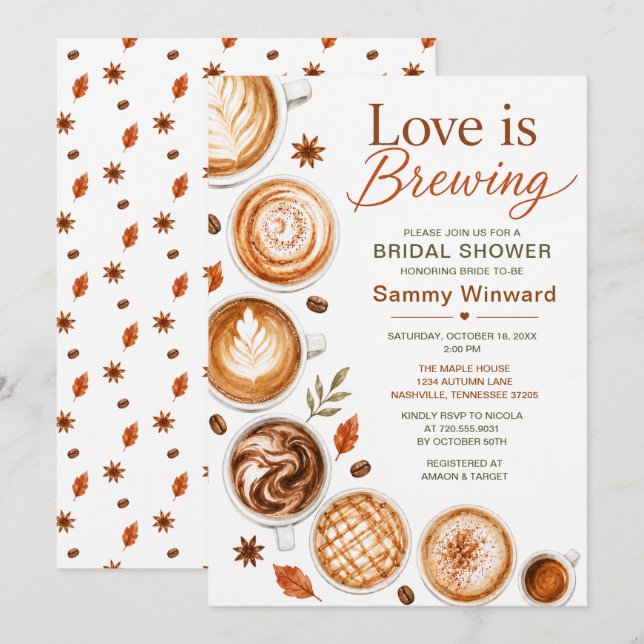 Love Is Brewing Fall Coffee Bridal Shower Invitation (Front/Back)