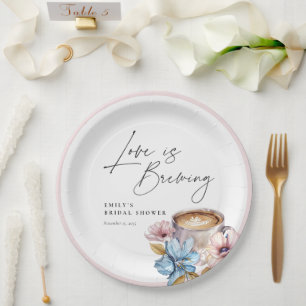 Love is Brewing Floral Bridal Shower Paper Plate