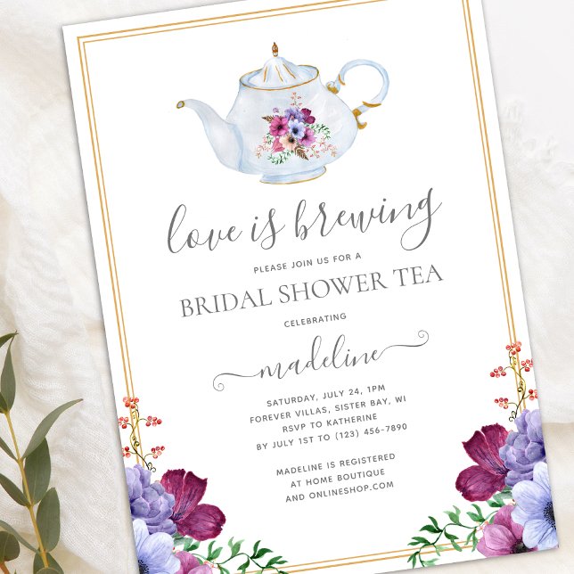 Love is Brewing Floral Bridal Shower Tea Party Invitation (Creator Uploaded)