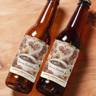Love is Brewing Floral Coffee Heart Bridal Shower Beer Bottle Label