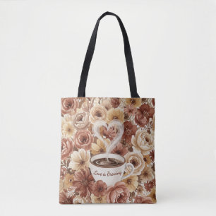 Love is Brewing Floral Coffee Heart Bridal Shower Tote Bag