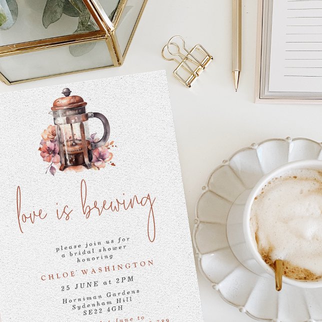 Love is Brewing Floral Coffee Press Bridal Shower Invitation (Creator Uploaded)