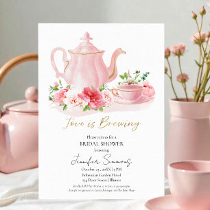 Love is Brewing Gilded Floral Bridal Shower Invitation