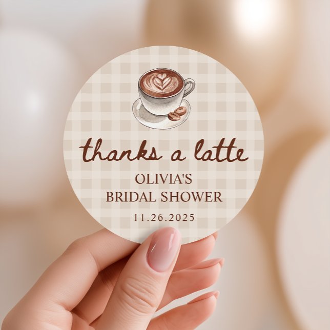 Love is Brewing Gingham Coffee Bridal Shower Favor Classic Round Sticker (Creator Uploaded)