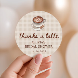 Love is Brewing Gingham Coffee Bridal Shower Favou Classic Round Sticker