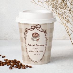 Love is Brewing Gingham Coffee Bridal Shower Paper Cups