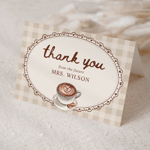 Love is Brewing Gingham Coffee Bridal Shower Thank You Card