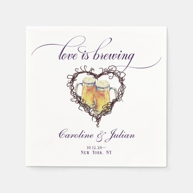Love is Brewing Gothic Heart Beer Bridal Shower Napkin (Front)