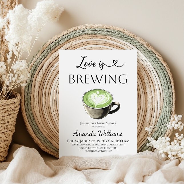 Love is Brewing Green Coffee Matcha Bridal Shower Invitation (Creator Uploaded)