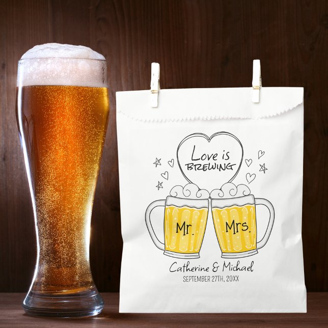 Love Is Brewing Hand Drawn Beer Glasses Wedding Favour Bag (Creator Uploaded)