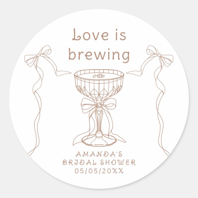 Love is brewing Hand Drawn Bridal shower  Classic Round Sticker (Front)