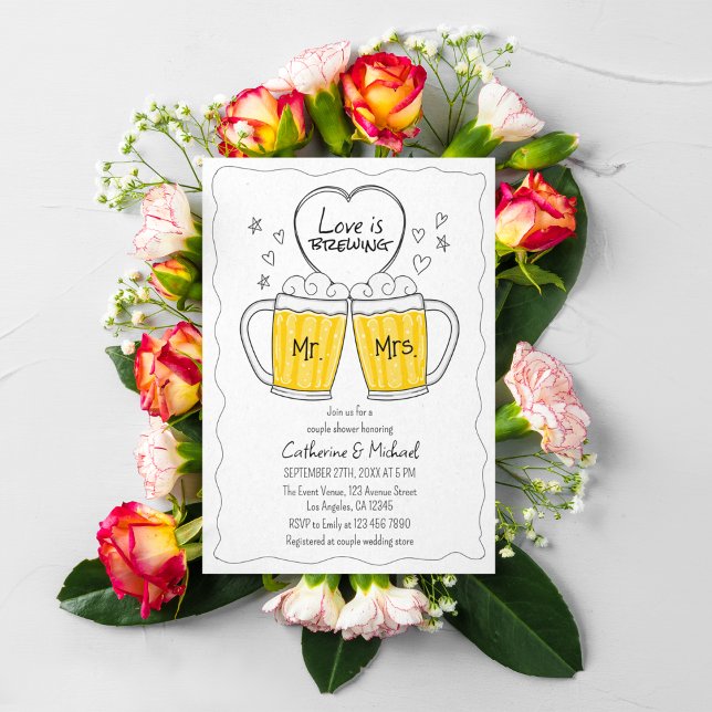 Love Is Brewing Hand Drawn Wedding Shower Invitation (Creator Uploaded)