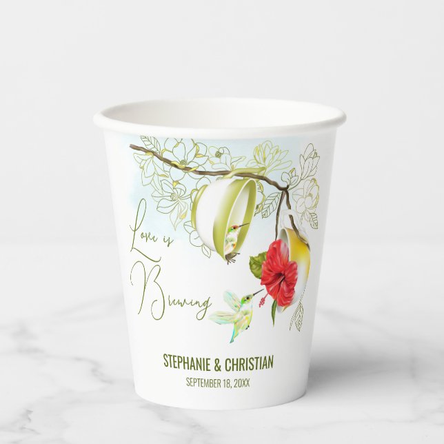 Love Is Brewing Hummingbird Tea Party Paper Cups (Front)