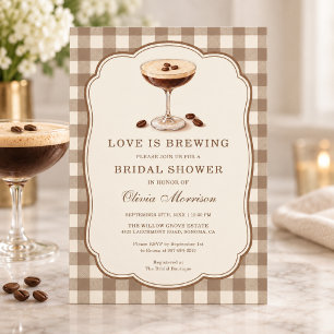 Love is Brewing Martini Gingham Bridal Shower Invitation