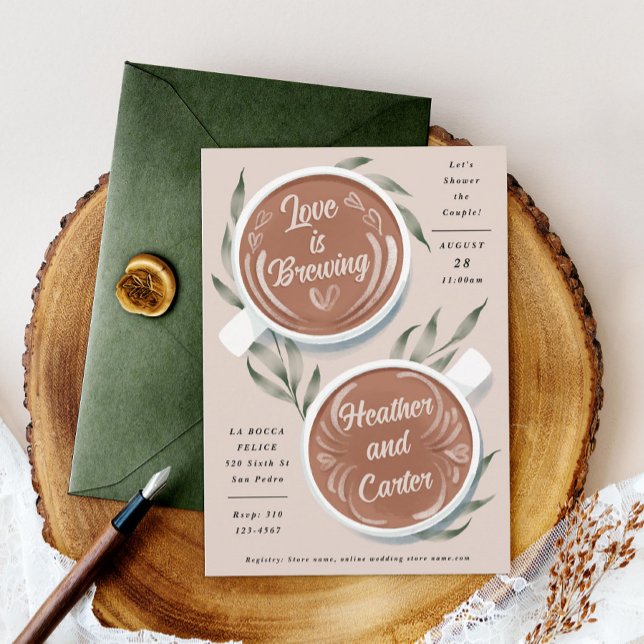 Love is Brewing Mocha Latte Coffee Couple's Shower Invitation (Creator Uploaded)