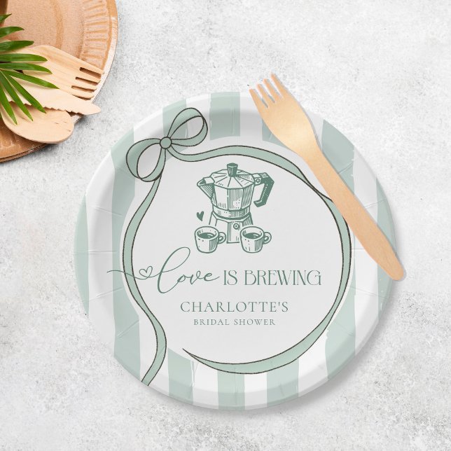 Love is Brewing Modern Coffee Bridal Shower Paper Plate (Creator Uploaded)
