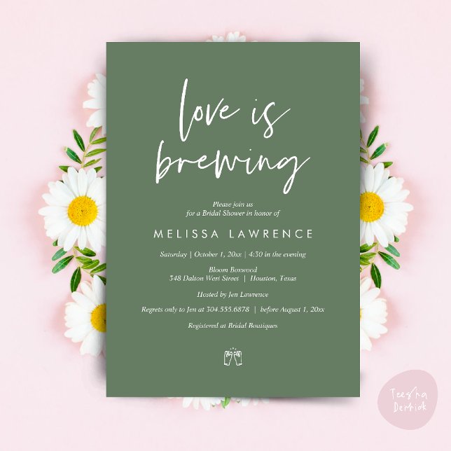 Love is brewing, Perfect Bridal Shower Beer Party Invitation (Love is brewing, Perfect Bridal Shower Beer Party Invitation Card PDF Sage Green)