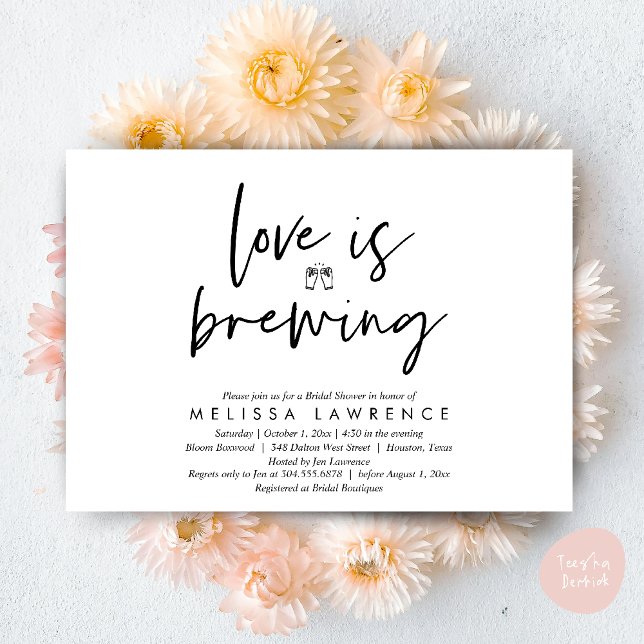 Love is brewing, Perfect Bridal Shower Beer Party Invitation (Love is brewing, Perfect Bridal Shower Beer Party Invitation Card PDF Black White)