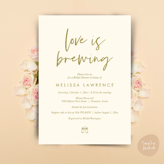 Love is brewing, Perfect Bridal Shower Beer Party Invitation (Love is brewing, Perfect Bridal Shower Beer Party Invitation Card PDF Yellow Gold)
