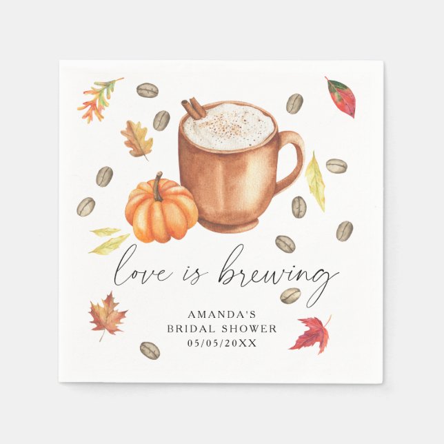 Love is brewing Pumpkin Coffee Bridal shower Napkin (Front)