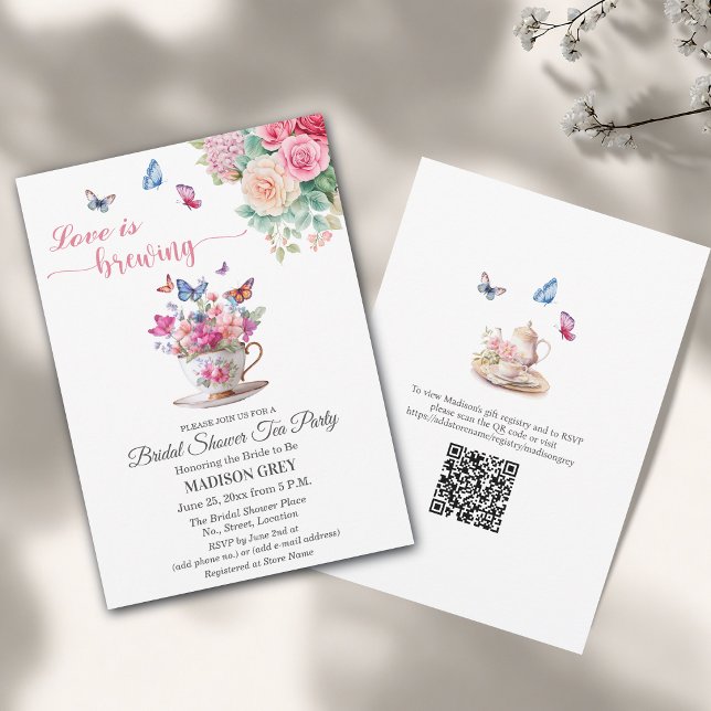 Love is Brewing QR Code Bridal Shower Tea Party Invitation (Creator Uploaded)