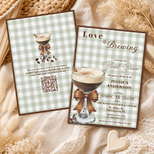 Love is Brewing QR Code Espresso Bridal Shower Invitation