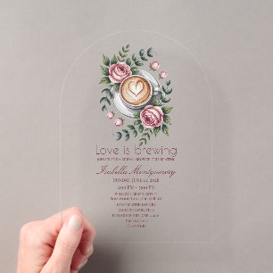 Love Is Brewing Romantic Latte Bridal Shower Acrylic Invitations