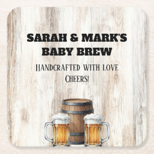 Love is Brewing Rustic Brewery Shower Square Paper Coaster