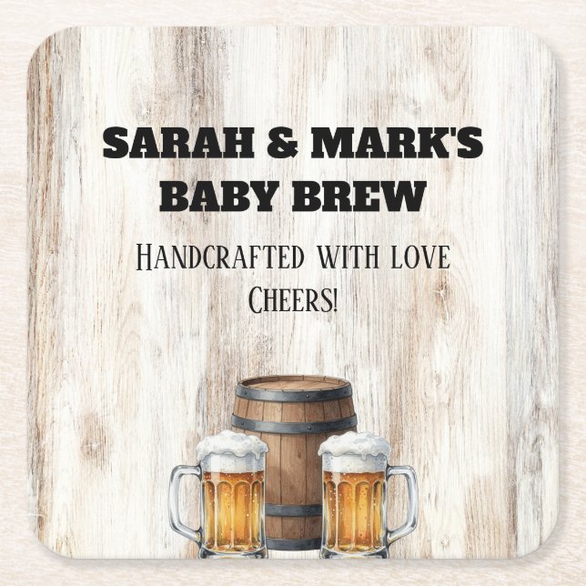 Love is Brewing Rustic Brewery Shower Square Paper Coaster (Front)
