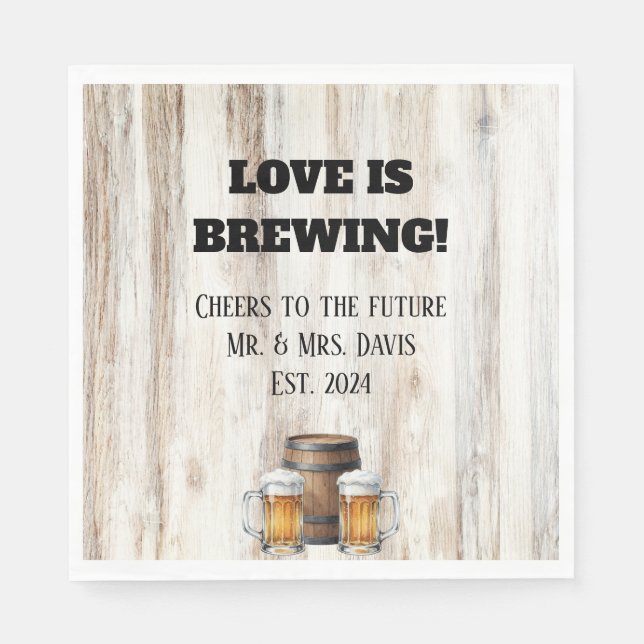 Love is Brewing Rustic Bridal Shower Napkin (Front)