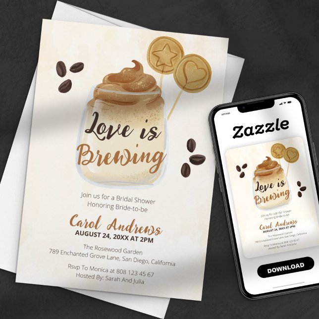 Love is Brewing Rustic Coffee Themed Bridal Shower Invitation (Creator Uploaded)