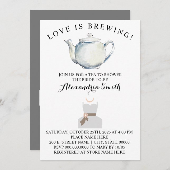 Love is Brewing Tea Bridal Shower  Invitation (Front/Back)