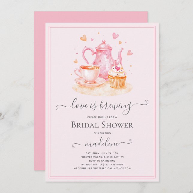 Love is Brewing Tea Bridal Shower Invitation (Front/Back)