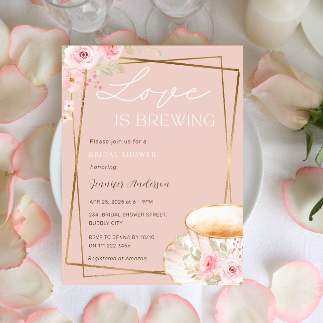 Love is Brewing Tea Garden Party Bridal Shower Invitation (Love is Brewing Tea Garden Party Bridal Shower Invitation)