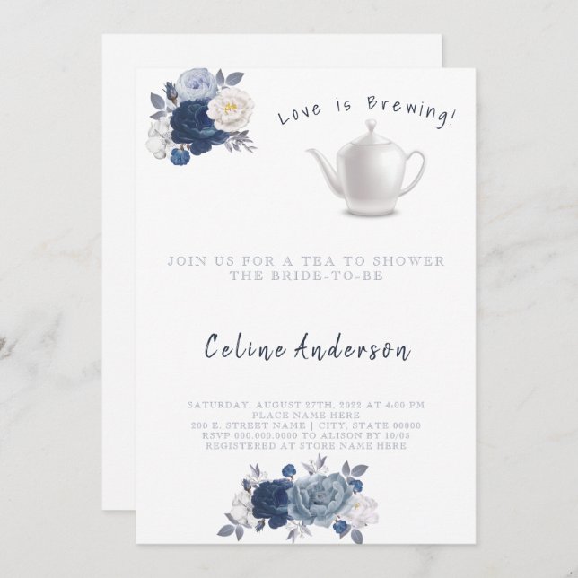 Love is Brewing Tea Invitation Bridal Shower (Front/Back)