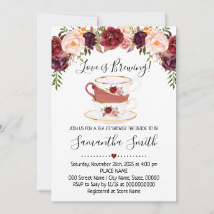 Love is brewing tea shower marsala invitation