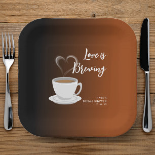 Love is Brewing Terracotta & Black Bridal Shower Paper Plate