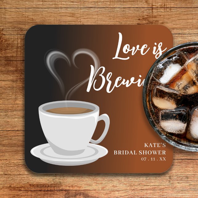 Love is Brewing Terracotta & Black Bridal Shower Square Paper Coaster (Love is Brewing Terracotta & Black Bridal Shower Square Paper Coaster
)
