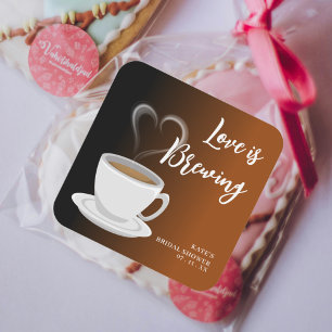 Love is Brewing Terracotta & Black Bridal Shower Square Sticker