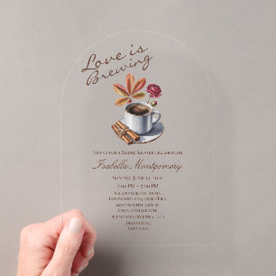 Love Is Brewing Themed Fall Coffee Bridal Shower Acrylic Invitations