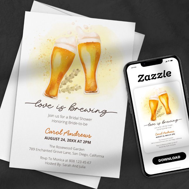 Love is Brewing Watercolor Beer Bridal Shower Invitation (Creator Uploaded)