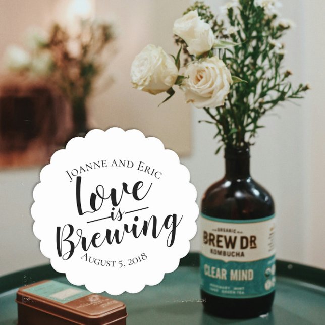 love is brewing wedding couple names pub wedding paper coaster (Creator Uploaded)