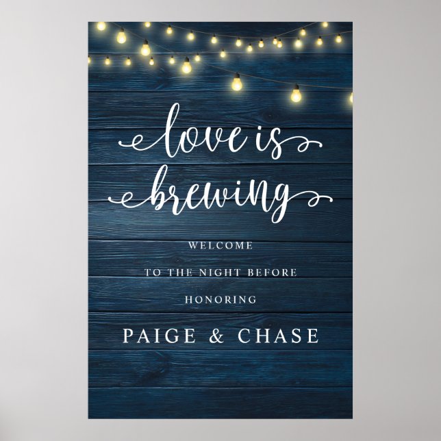Love is Brewing, Wedding Rehearsal Dinner, Rustic Poster (Front)