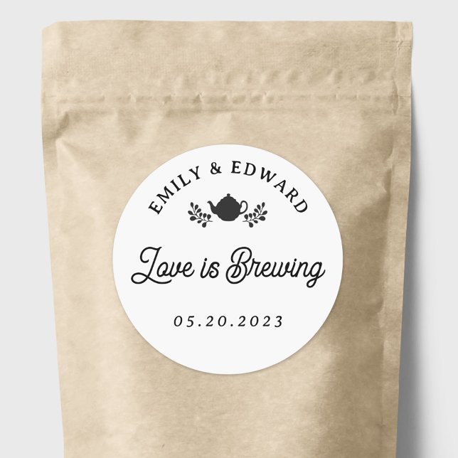 Love is Brewing Wedding Tea Favour Classic Round Sticker (Creator Uploaded)