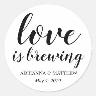 Love Is Brewing Whimsical Wedding Favour Classic Round Sticker
