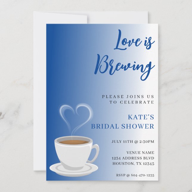 Love is Brewing White & Blue Bridal Shower Invitation (Front)